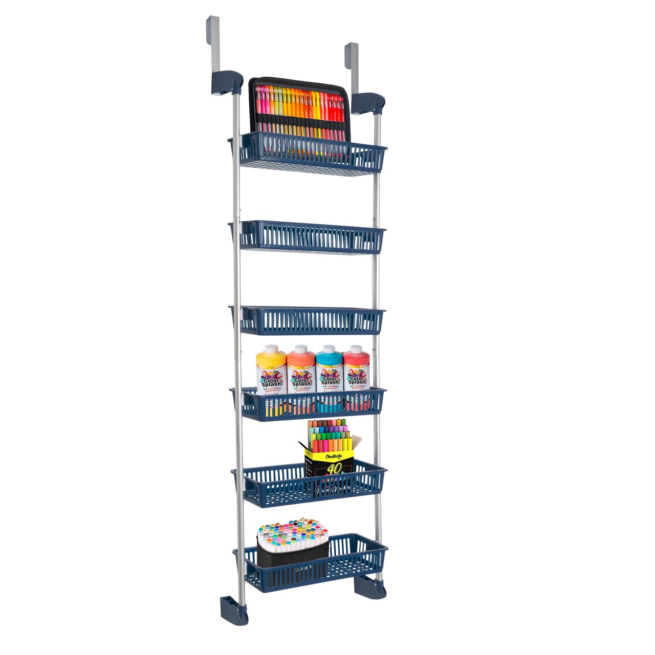 Smart Design 6-Tier Over-The-Door Hanging Pantry Organizer with 6 Full Baskets - Blue